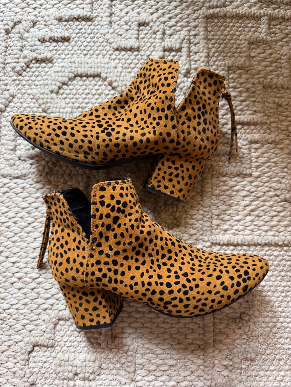 Qupid Leopard-Print Ankle Booties in Mustard and Black